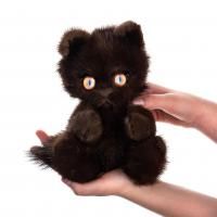 На фото мягкая игрушка котенок из натурального меха норки любомур коричневый с карими глазами Holich Toys 