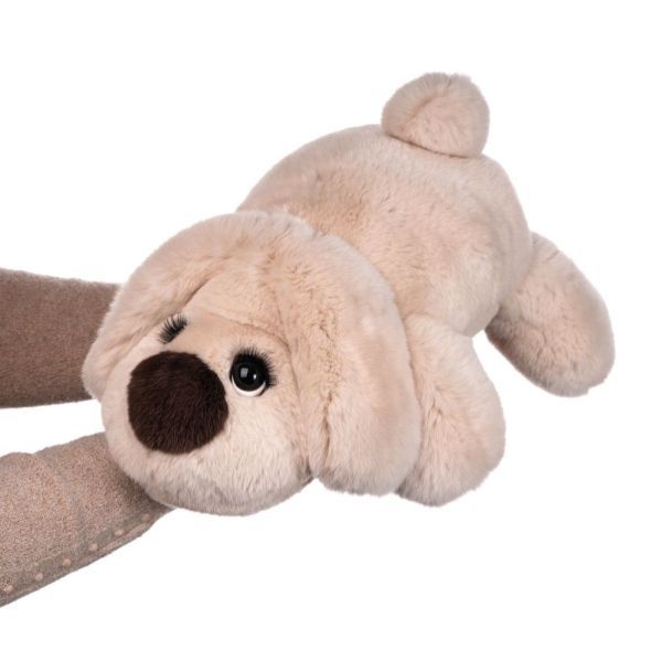Картинка мягкая игрушка собака из натурального меха вилли капучино светлый Holich Toys в разных ракурса