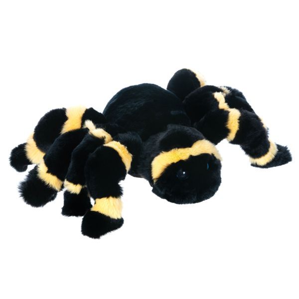 Картинка мягкая игрушка большой паук черно-желтый из меха кролика рекс Holich Toys в разных ракурса