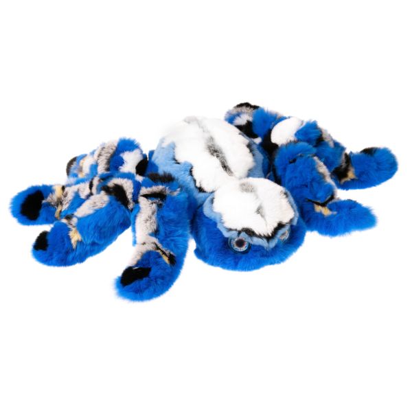 Картинка мягкая игрушка большой паук павлиний из меха них из кролика рекс синий Holich Toys в разных ракурса